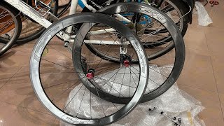 (sold) pair of American FSA carbon wheels with ceramic bullet hubs and bozo shells, contact 0377....