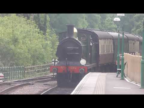 SECR C Class 0-6-0 592 arrives at East Grinstead on the Bluebell Railway May 2016