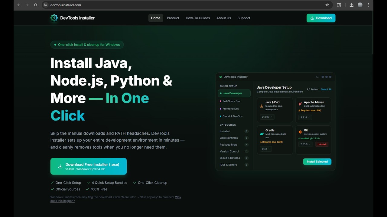 Streamlining Windows Development Environment | Install Java, Node.js, Python & More — In One Click