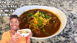 ONE POT ANDOUILLE SAUSAGE & BLACK BEAN CHILI RECIPE | COZY PROTEIN PACKED MEAL | COOK WITH ME 