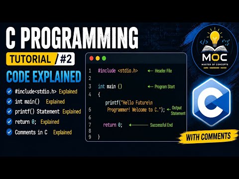 C Programming Tutorial 2 Include Main Printf Return 0 Comments Explained