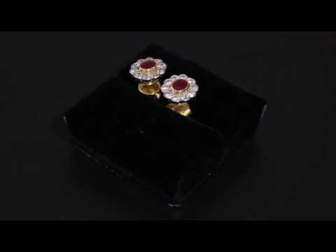 Vintage Oval 18ct Gold Ruby and Diamond Cluster Earrings M2444