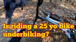Riding an old full suspension mountain bike from the 1990's