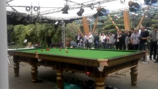 Simon trying to pot as many reds as he can in one minute at the Cue Zone at Sheffield