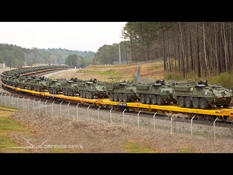 149 US Stryker and Bradley Combat Vehicles in Poland Entering Ukrainian Border
