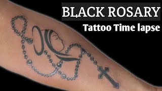 Black Rosary Tattoo on hand (Tattoo Time lapse)