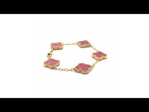 9ct Yellow Gold Rhodolite Four Leaf Clover Bracelet - 05410132 | Johnsons Jewellers