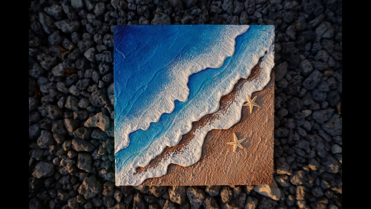 Beach Scene with textured paste on a wood panel ASMR (164)