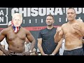 BIZARRE WEIGH IN AS DEREK CHISORA PUTS ON CREEPY MASK OF BORIS JOHNSON FOR KUBRAT PULEV WEIGH IN