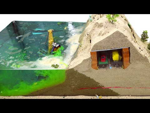 Railroad Tunnel Into Dam Model Collapse - Realistic Dam Breach Experiment - Flood Simulation