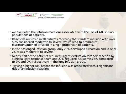 Reducing Antithymocyte Globulin(ATG) Infusion Related Reaction -Ms. Sudha Alkhraisat(June 3-4, 2022)