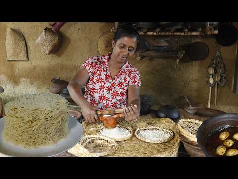 Our breakfast / Masala egg curry with bread flour string hoppers . village kitchen recipe
