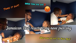 Jamaican dad reacts to my NOSE Piercing |Hilarious |Abby Laura