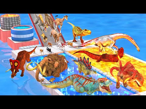 Falling Down the Stairs into Lava Path - Animals VS Dinosaurs Animal Revolt Battle Simulator