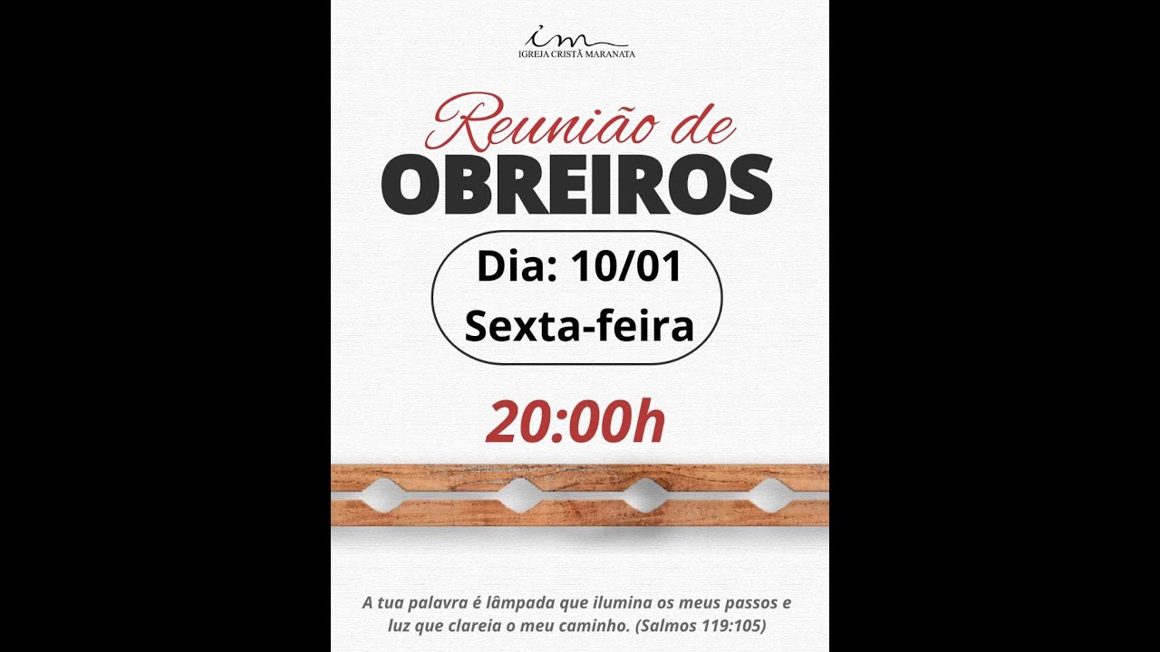 [ICM] Vigília de Obreiros | Área Guaratinguetá e Sul de Minas | 20:00H