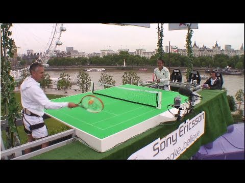 Gary Lineker and Heather Watson play tennis in the sky