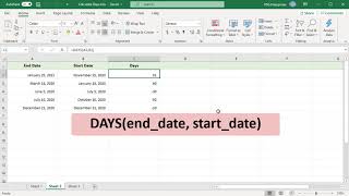 Different ways to Calculate number of days  between Two Dates in Excel -   Office 365