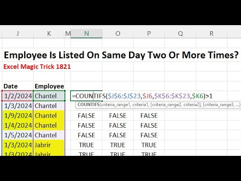 Conditional Format Row When Employee Is Listed More Than 1 Time For Date. Excel Magic Trick 1821. Conditional Format Row When Employee Is Listed More Than 1 Time For Date. Excel Magic Trick 1821.