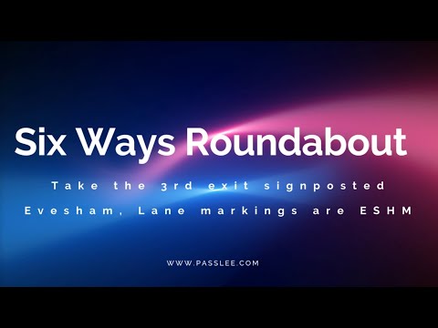 Six ways roundabout Worcester 3rd to Evesham, Lane markings are ESHM.