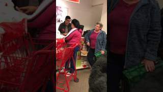 Buckner wrote on Facebook, "This Hispanic lady was purchasing items and the transaction was almost complete, then her friend brings up some shirts to be added to her purchase instead of getting in line." 
She explained that this is what set off the woman, seen in the blue-ish/gray sweater in the video.
BuzzFeed News has reached out to Buckner to learn more.