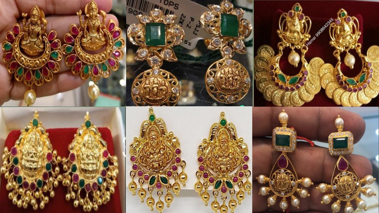Watch video Traditional Gold Laxmi Earrings designs with weight || gold earrings designs with weight Now Traditional Gold Laxmi Earrings designs with weight || gold earrings designs with weight