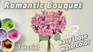 Watercolor Loose Flower Bouquet | How to Paint a Violet and Primrose Bouquet for Beginners