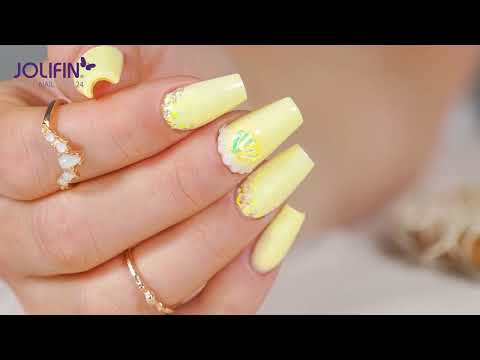 Nailart: „Softes Gelb auf Glitter“ mit Jolifin LAVENI Shellac RubberGel banana milkshake / Tutorial