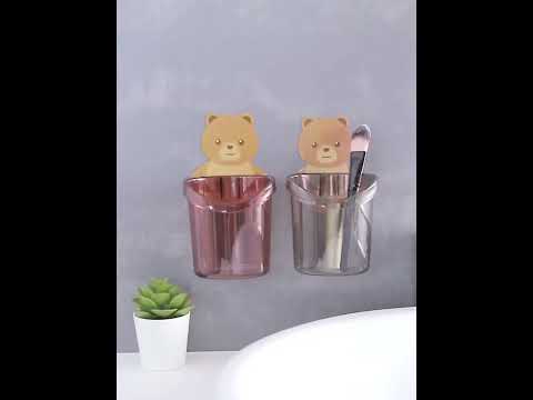 Teddy bear toothbrush holder cup plastic