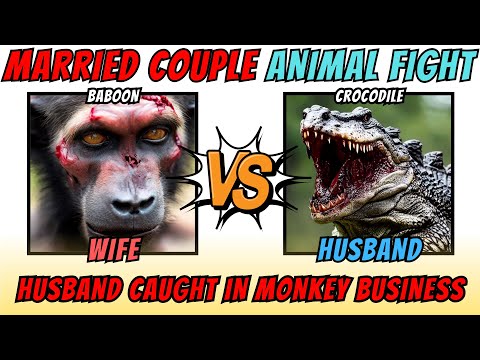 Baboon VS Crocodile   Husband caught in monkey business Married Couple Wild Animal Fight