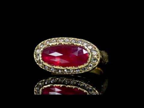 22k Yellow Gold Finely Carved 5.57ct Partash Ruby and Diamond Ring