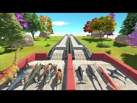 PUSH SPEED RACE ALL DINOSAURS VS AQUATICS TO GET A FLAG TOP 1 - Animal Revolt Battle Simulator