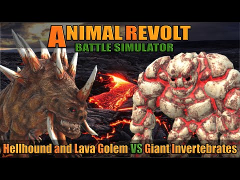 Lava Golem and Hellhound vs Giant Invertebrates - Animal Revolt Battle Simulator