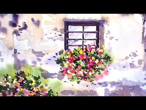 Watercolour painting for beginners beautiful flower tree and simple window