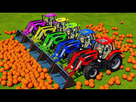 LOAD AND TRANSPORT BASKETBALLS & EGGS WITH JOHN DEERE TRACTORS - Farming Simulator 25