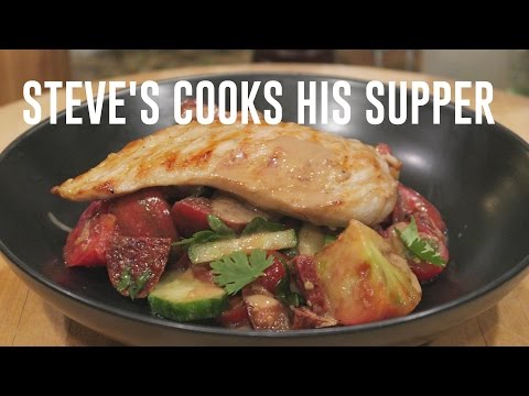 GRILLED CHICKEN WITH TOMATO, CHORIZO SALAD & TAHINI | Steve's Suppers