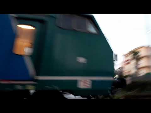 Treno regionale al passaggio a livello di Loano