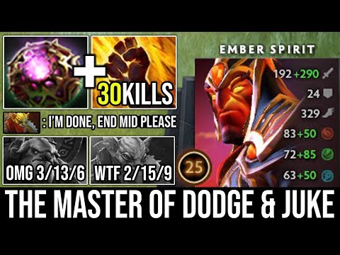 NEW Ember Spirit 9000 MMR God - The Master of DODGE & JUKE Crazy 30Kills Non Stop Ganking ALL DotA 2