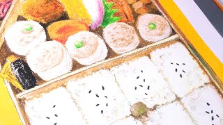 【イラスト】クレパスで描く崎陽軒のシウマイ弁当