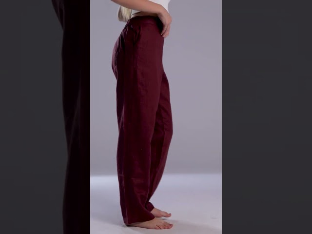 بنطلون برغندي كتان نسائي واسع