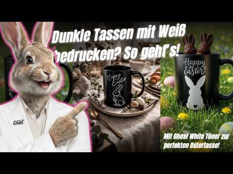 Schwarze Tassen bedrucken mit Ghost White Toner | Ostertasse einfach selbst gestalten 👻