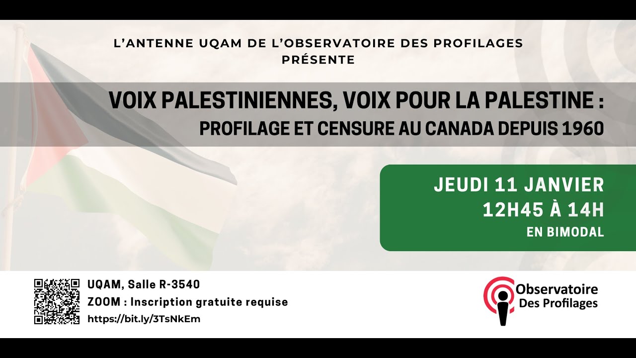 Voix palestiniennes, voix pour la Palestine : profilage et censure au Canada depuis 1960