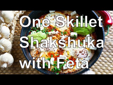 One Skillet Shakshuka with Feta - Poached Eggs in Tomato Sauce