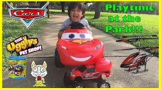 Disney Cars Lightning McQueen Power Wheels Playtime at the park Surprise Egg Toys Ryan ToysReview