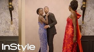 Lupita Nyong'o, Michael B. Jordan & Danai Gurira in the Golden Globes Elevator