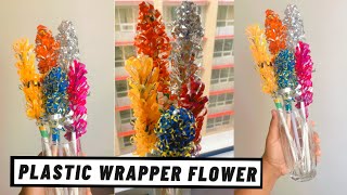 DIY Flower Idea Using Plastic Wrappers|Empty Packet Reuse Idea|Easy Recycle Materials Craft|Minitha