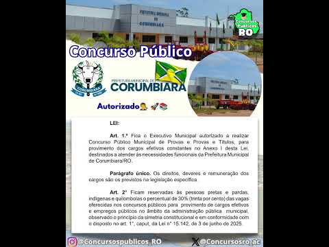 🚀Concurso Público Prefeitura de Corumbiara Rondônia AUTORIZADO!Veja os Cargos Previstos!⤵️