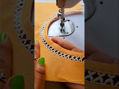 Sewing Tips And Tricks How To Attach Joint Lace On Boat Neck | Pastel Orange Fabric #Shorts