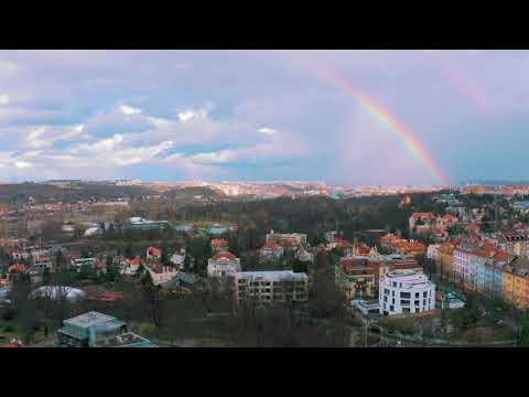Double rainbow over Prague, Czech Republic by drone