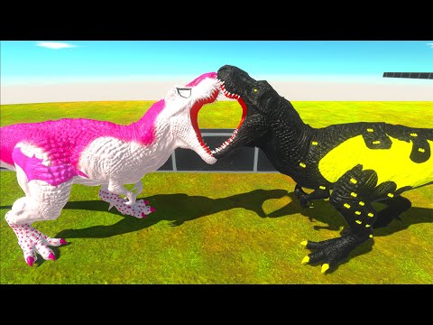 BATGIRL T-REX vs SPIDERMAN SPINO vs BATMAN T-REX DEATH RUN - Animal Revolt Battle Simulator