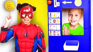 Lily Pretend Play with Vending Machine | Kids Stories about Superheroes by Little Panda